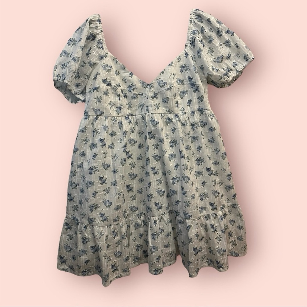 Altar’d State White and Blue Floral Mini Dress Size XL
